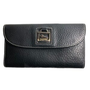 Dooney & Bourke Dillen Black Pebbled Grain Leather Clutch Trifold Wallet